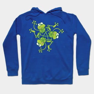 Green frogs having fun in a rotating pattern design Hoodie